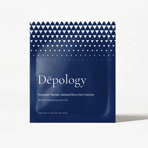 Navy blue packaging with white geometric pattern and 'Dépology' branding on a white background